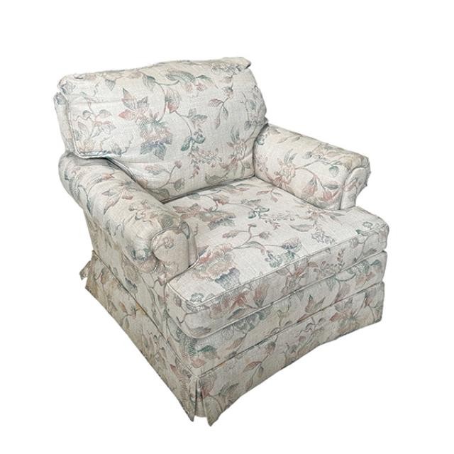 CLUB CHAIR-Beige w| Pale Floral Print & Rolled Arms