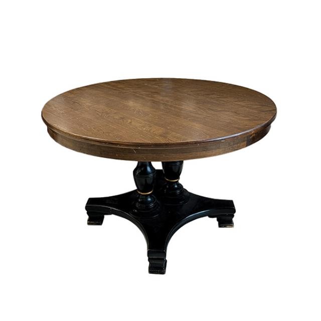 DINING TABLE-Walunt Round Dining Table w|Black Double Pedestal Base