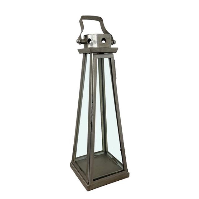 LANTERN-Chrome "Teepee" Shaped Lantern w|Glass