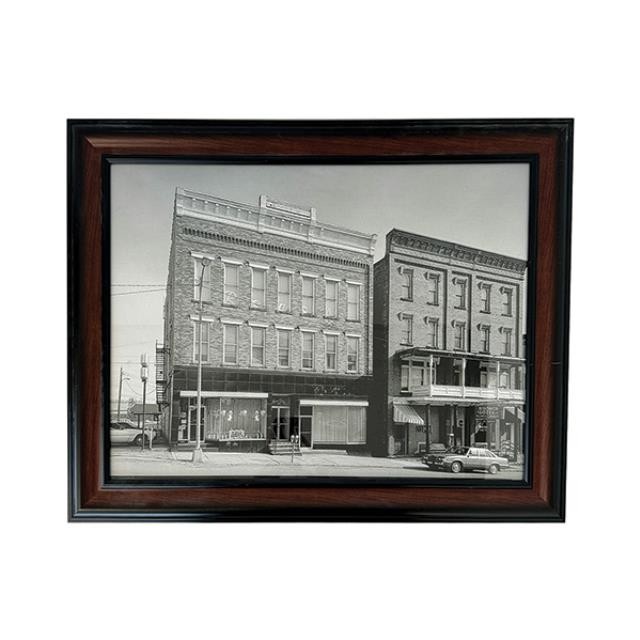 PRINT-Vintage Architectual Black & White View of Front of Buildings