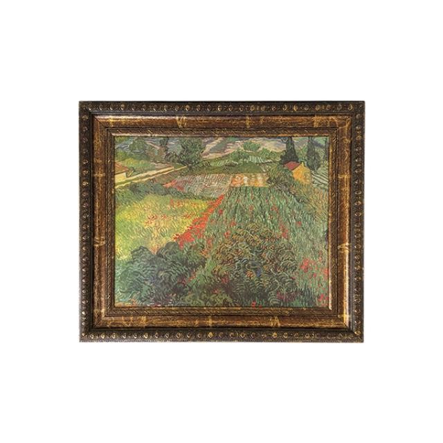 PRINT-Painting of Field w|Red Flowers in Ornate Frame