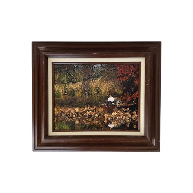 PHOTOGRAPH-Photo of Male Sitting at Bench by Pond