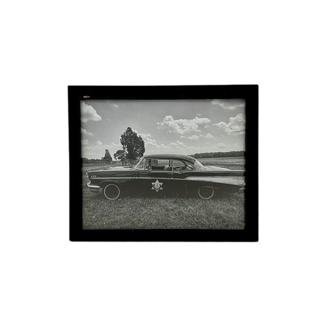 PRINT-Vintage Black & White Photo of Police Car in Field