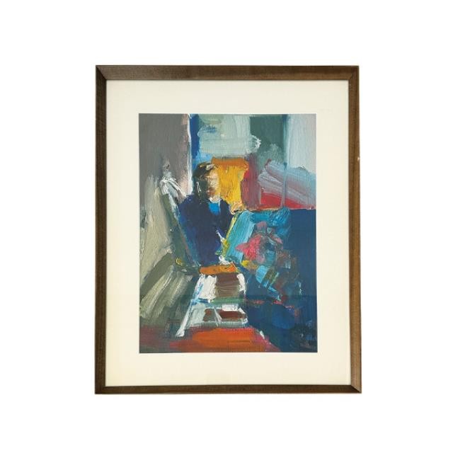 PRINT-Abstract Painting of Man w|Blue Shirt Sitting in White Chair