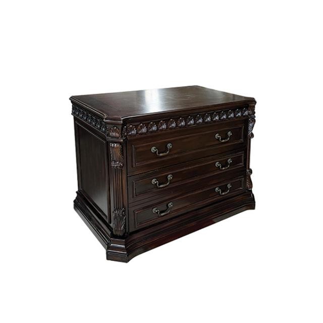 FILE CABINET-Mahogany Cabinet w|Leaf Pattern & Column Side