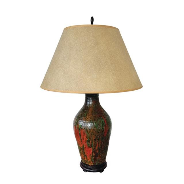 TABLE LAMP-Green & Red Glazed Lamp