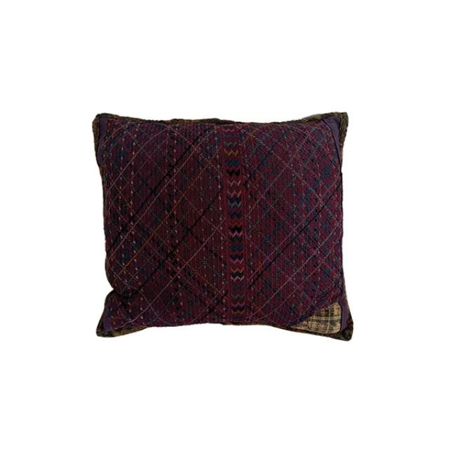 THROW PILLOW-Fuscia Plaid Pattern w|Beige & Blue Stitching