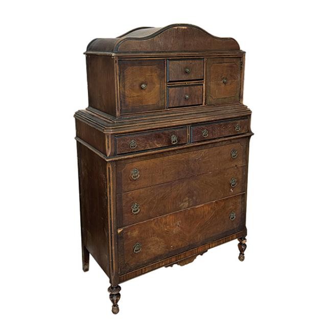 DRESSER-Victorian Style Bonnet Top Wood Dresser w|Brass Detail