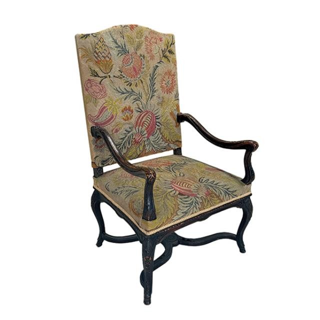 THRONE CHAIR-High Back Foliage Upholstered Fabric w|Wood Frame