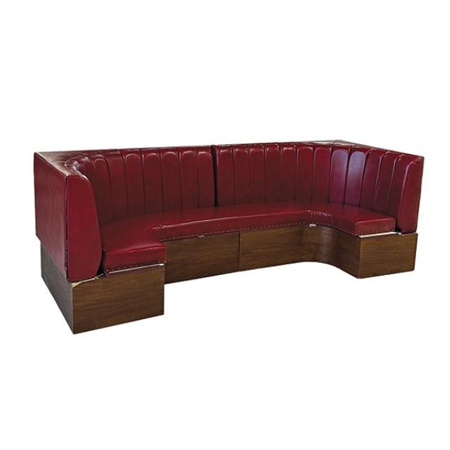 BANQUETTE-Vintage Curved Burgundy Channel Back Banquette