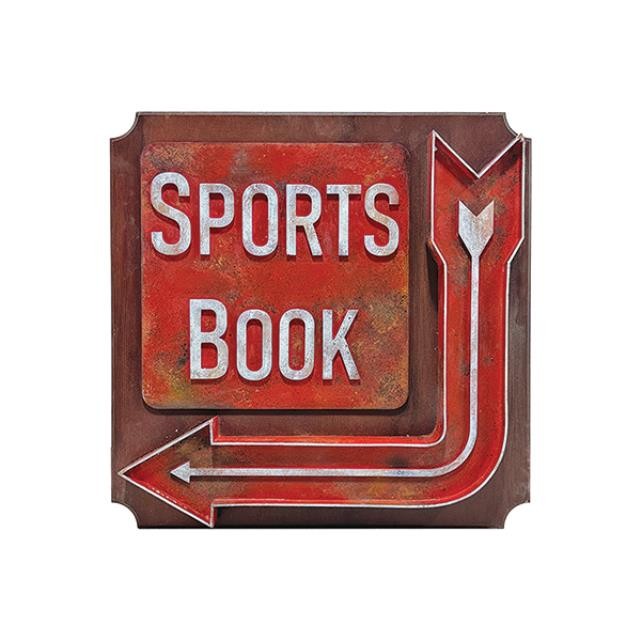 SIGN-Red Square "Sports Book" Sign w|Arrow Pointing LAF