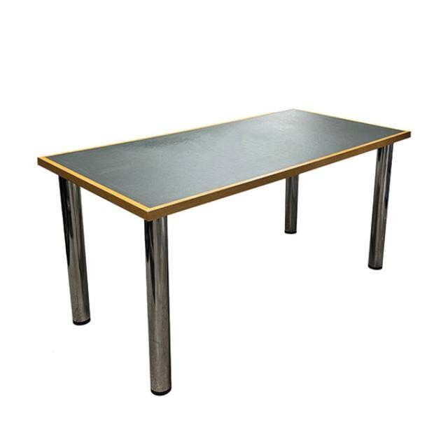 WRITING DESK-Gray Top w|Wood Border & Chrome Legs