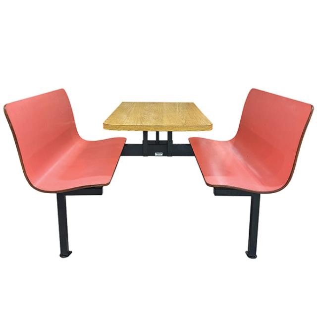 BOOTH-Free Standing Laminate Pink Seats & Wood Grain Table