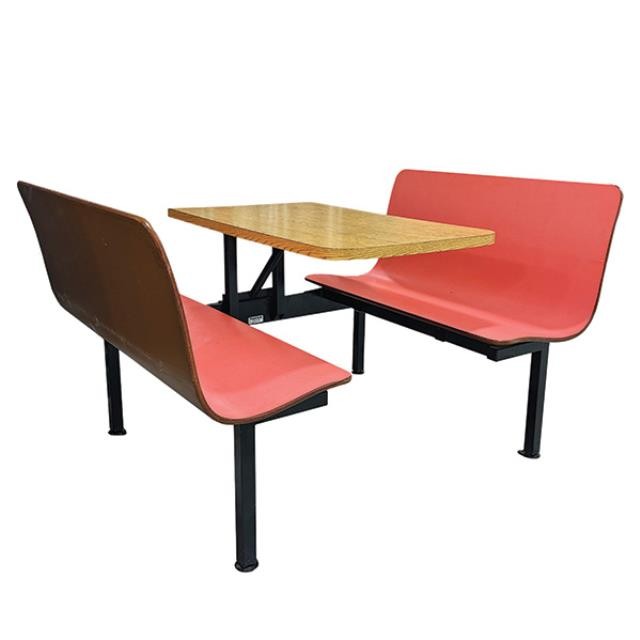 BOOTH-Free Standing Laminate Pink Seats & Wood Grain Table