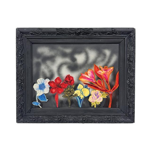 FRAMED ART-Decoupage Multi Colored Flowers in Black Frame