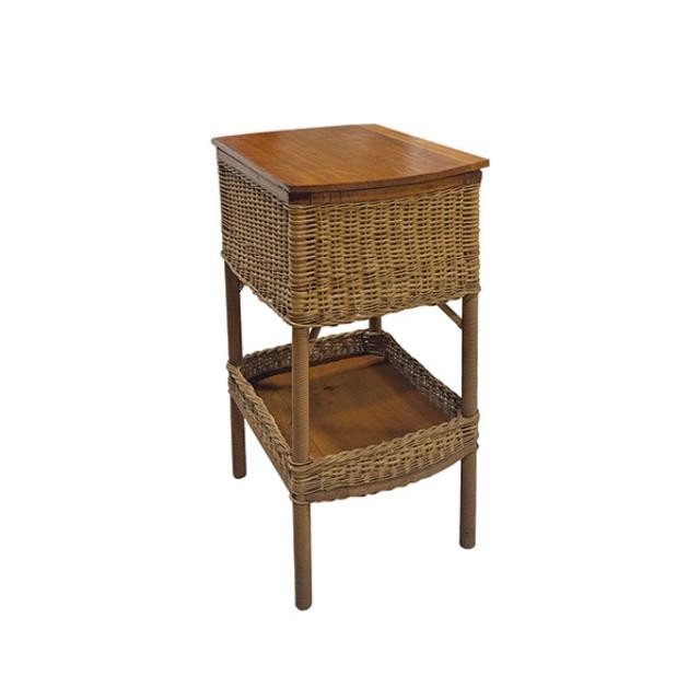 (50340030)SEWING DRESSER-Natural Brown Wicker Cabinet w|Top Lid & Bottom Shelf