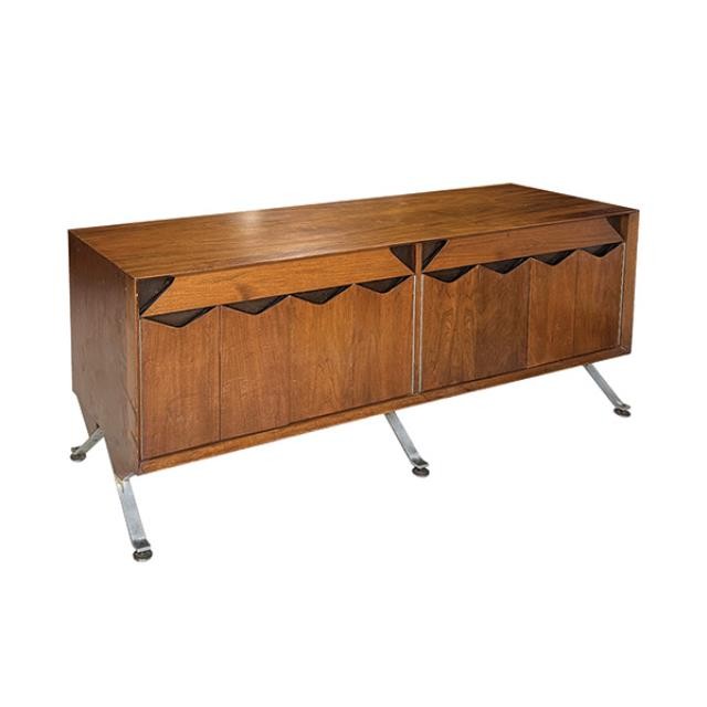 (40620286)CONSOLE TABLE-Walnut Mid Century 2 Drawer & Accordian Doors