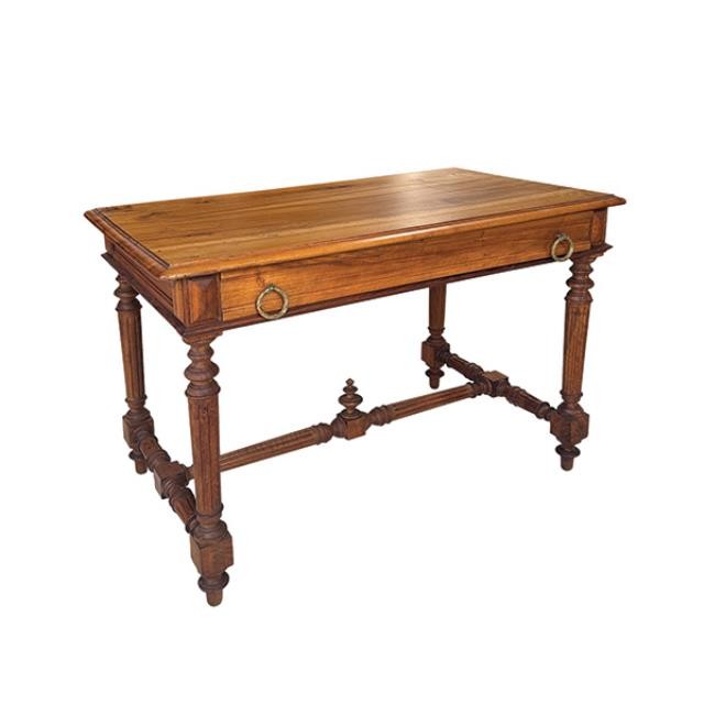 (40130365)DESK-Louis XIII Fruitwood Desk w|Drawer, Fluted Legs & Stretcher