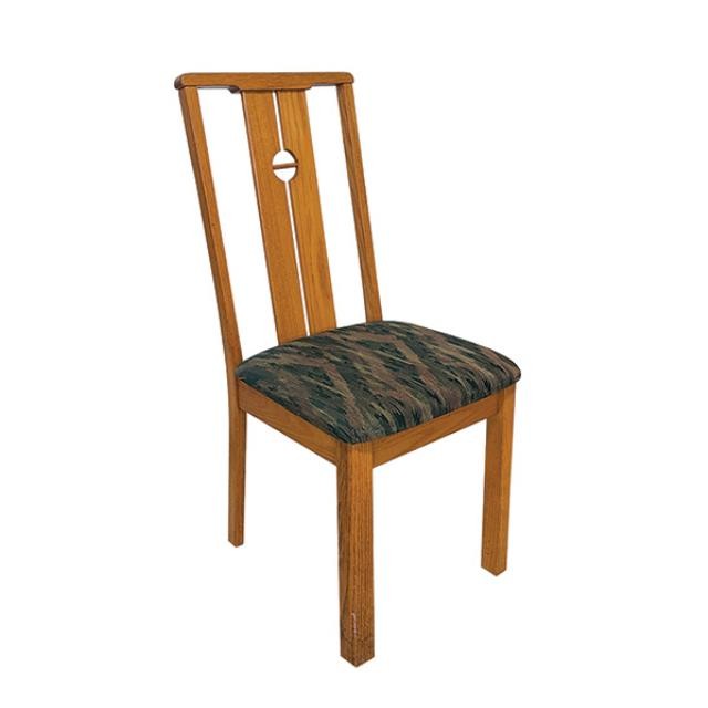 (40039083)SIDE CHAIR-Blonde Wood Dining Chairs w|Green Pattern Seat Cushions