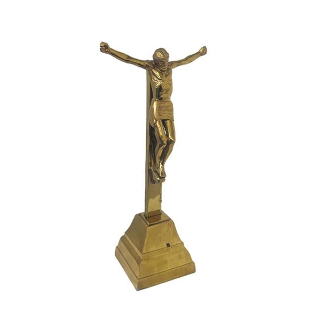 (52730088)CRUCIFIX-Brass Jesus in Stigmata on Stand