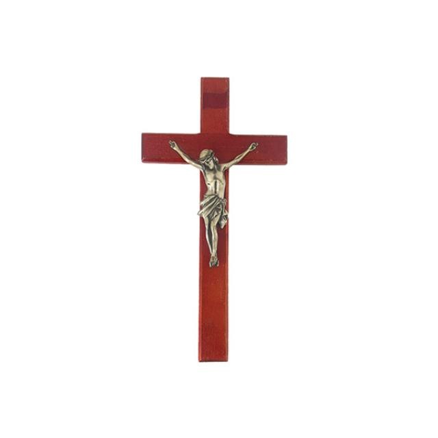 (52730091)WALL HANGING-Wooden Crucifix w|Pewter Jesus in Stigmata