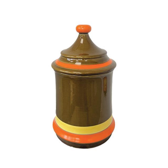 (25320142)CONTAINER w|Lid-Large MCM Green Jar w|Yellow & Orange Detail