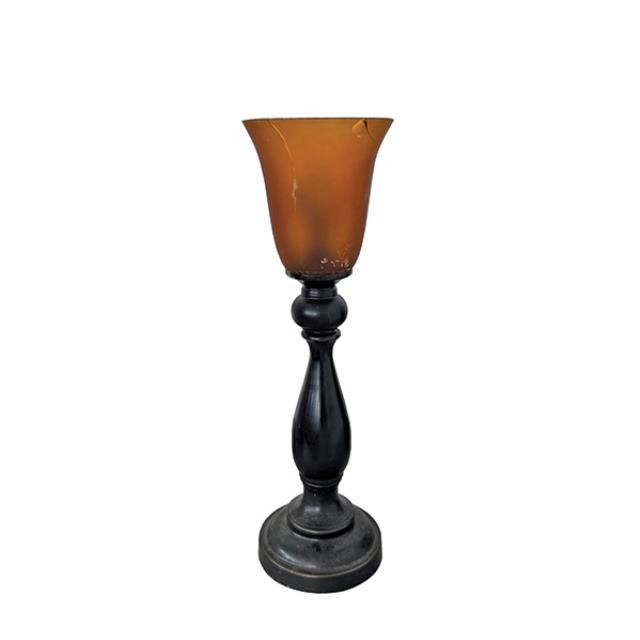 (60073147)TABLE LAMP-Black Turned Base w|Orange Glass Shade