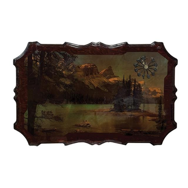 (55000123)WALL CLOCK-Large Resin Picture of Mountain/Island Clock