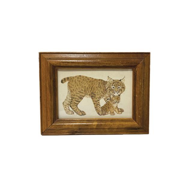 (85210786)PRINT-Bobcat w|Cub in Wood Frame