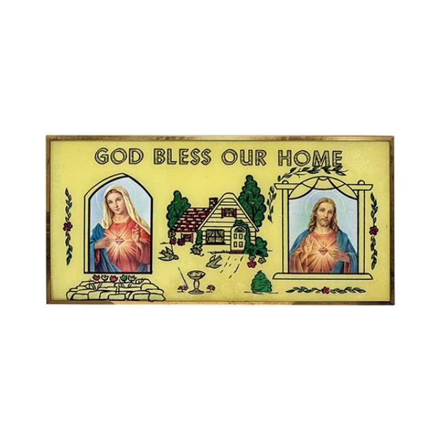 (52730093)RELIGIOUS ART-Virgin Mary & Jesus Christ "God Bless Our Home" Framed Plaque