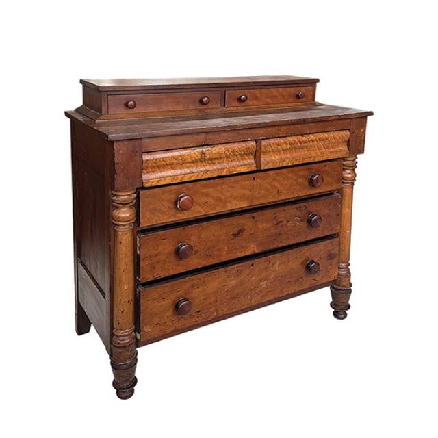 (40870191)DRESSER-Stained Wood (7) Drawer w|Turned Column Detail