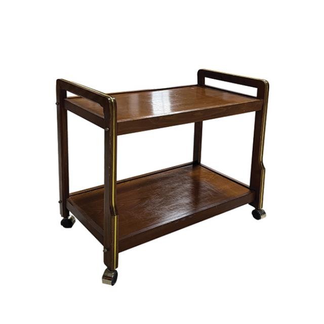 (40410096)BAR CART-Mid Century Teak w|Brass Trim