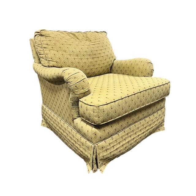 CLUB CHAIR-Beige Upholstered Arm Chair w|Rose Pattern