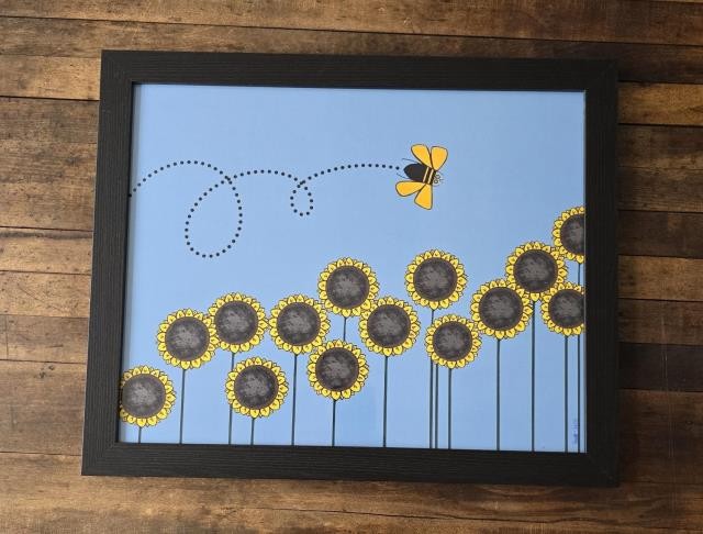 Framed Poster-Sunflower Beeline |Blue |Black Frame