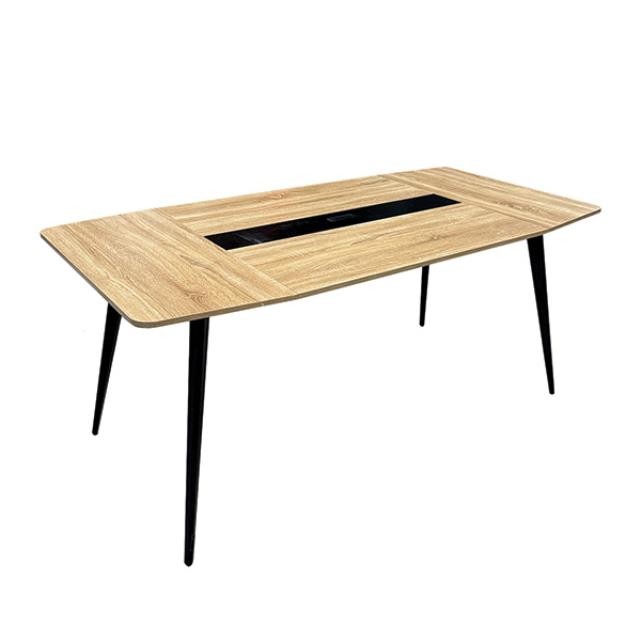 (40608908)CONFERENCE TABLE-Modern Wood Grain Table w|Black Legs